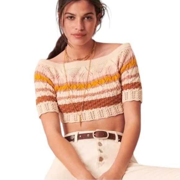 ba&sh Tops - ba&sh Jansan Striped Crochet Knit Crop Top